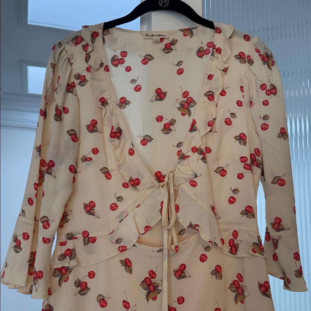 For Love And Lemons Cherry Print Mini Dress - Cream and Red - Picture 2 of 4